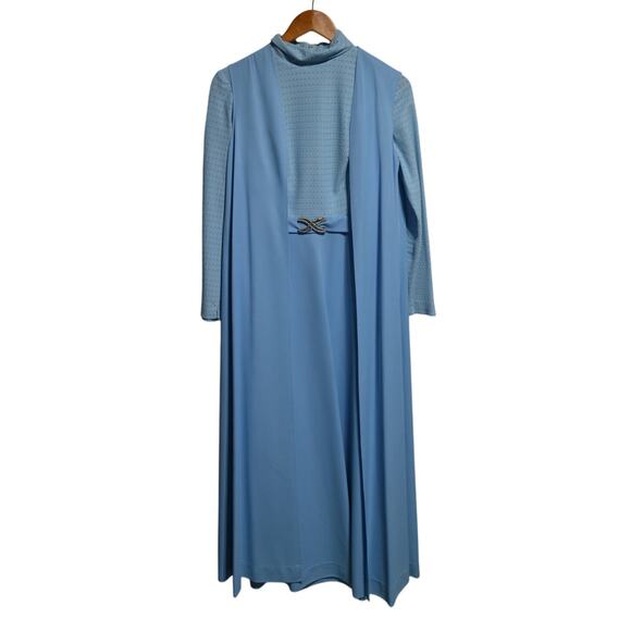 Vintage 1970's Mother of the Bride Dress Blue Size 11 - Picture 1 of 11